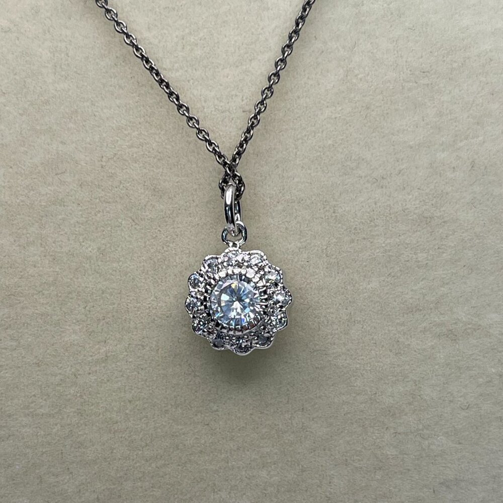 Freida Rothman Double-Sided Halo Pendant Necklace -CZ and Sterling Silver - NWOT - Picture 3 of 6